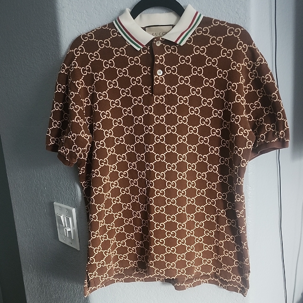 AUTHENTIC Gucci Brown Monogram Polo Shirt